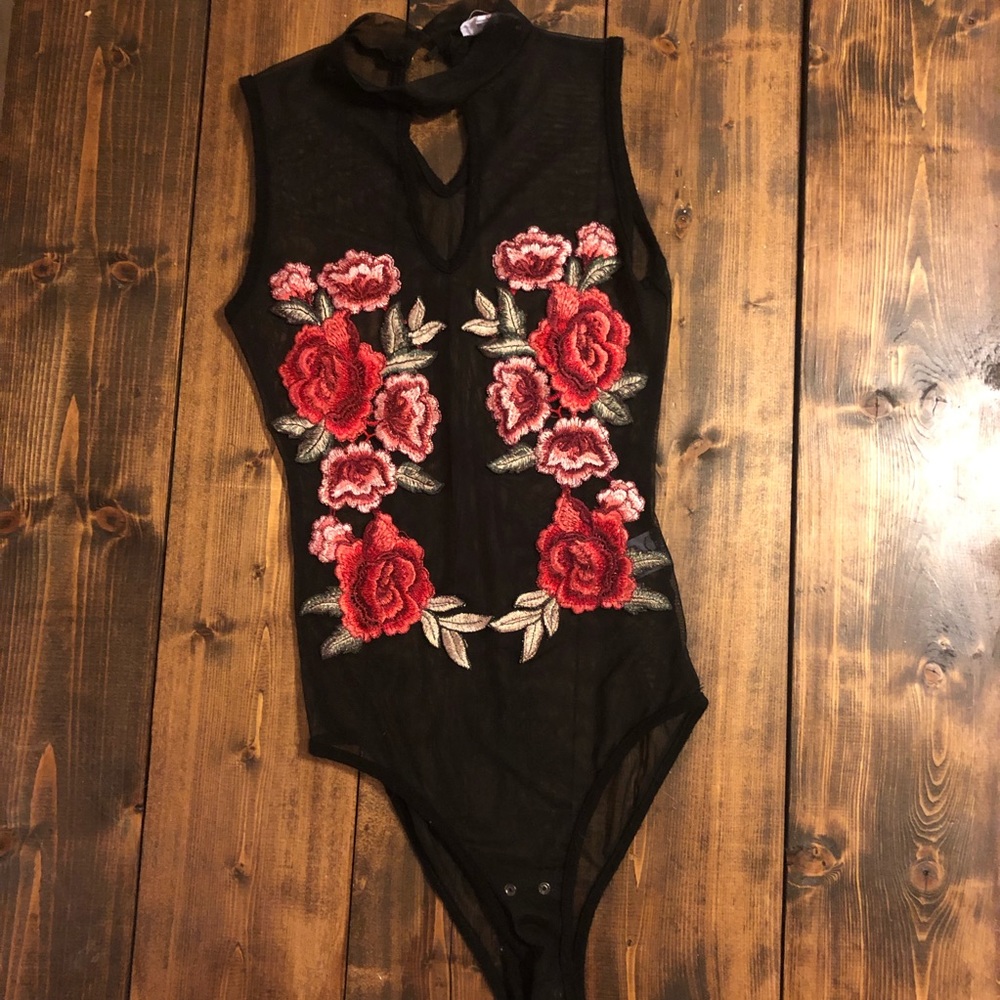 Flower and mesh bodysuit